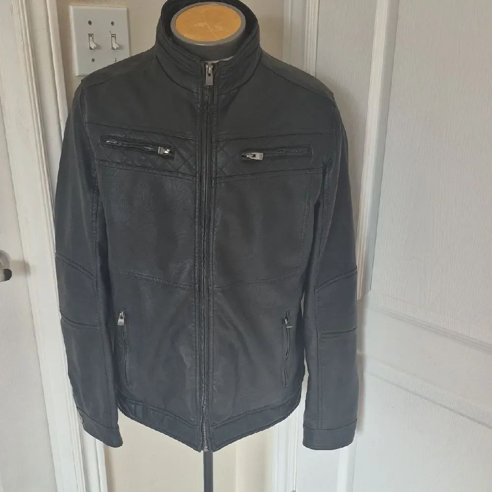 Men's Classic Faux Leather Black Zip-Up Jacket